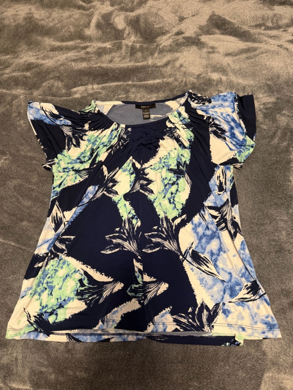 Style & Co. Navy Floral Abstract Short Sleeve Top